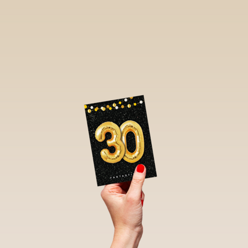 Verjaardagskaart leeftijden 30 ballonletters