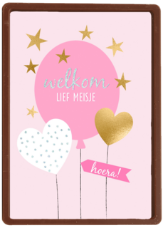 babykaart dochter welkom lief meisje roze ballon