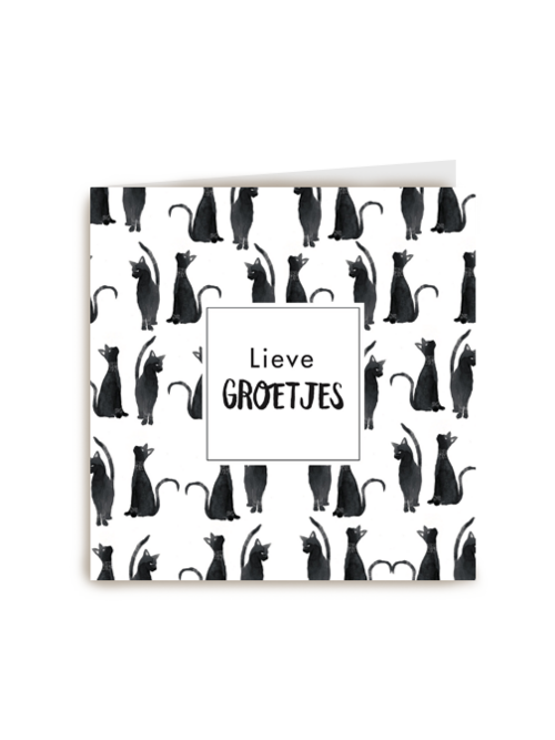 een kaart met zwarte katten tekst lieve groetjes