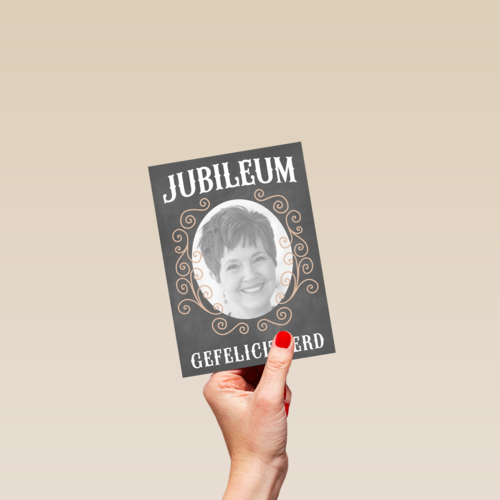 fotokaart jubileum  grijs met sierlijk patroon