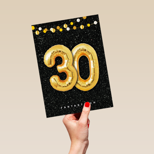 Verjaardagskaart leeftijden 30 ballonletters