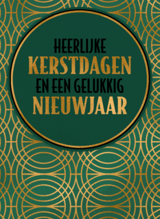 Stijlvolle kerstkaart goud met groen