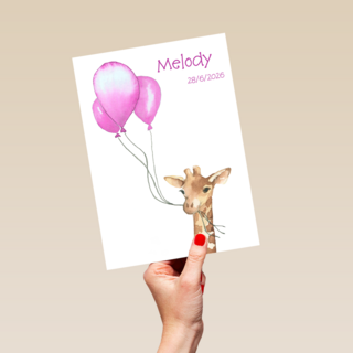Geboorte Kaart Giraffe Roze