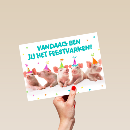 vijf feestvarkens op een rij