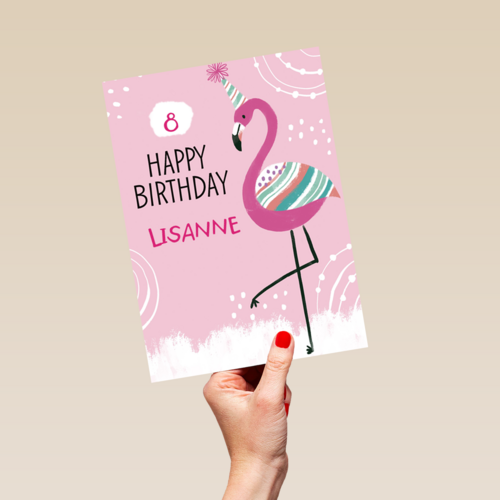 Verjaardagskaart flamingo aanpasbare tekst