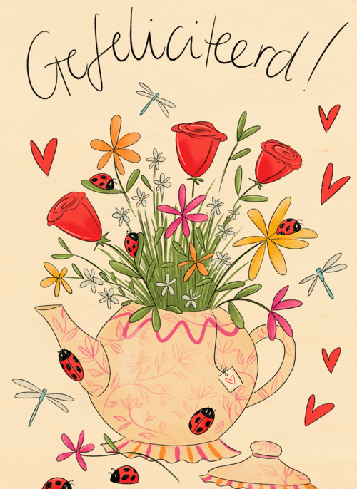 Matia Gefeliciteerd Theepot vol bloemen