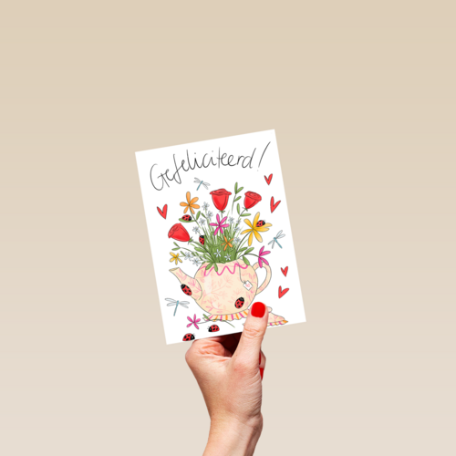 Matia Gefeliciteerd Theepot vol bloemen