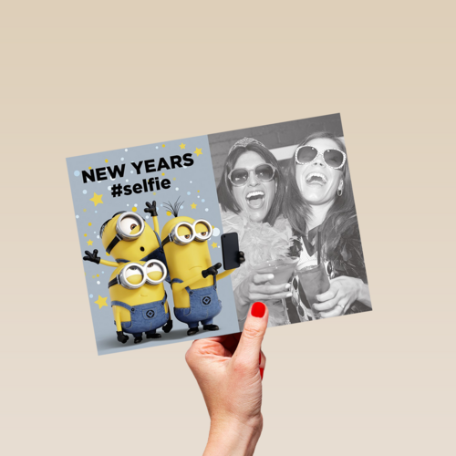 minion new years selfie kaart kerst