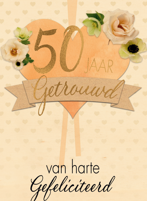 Houten Kaart Huwelijksjubileum | Houten Kaart Hallmark | Huwelijksjubileum | Huwelijkskaart 50 Jaar Getrouwd Hart Bloemen