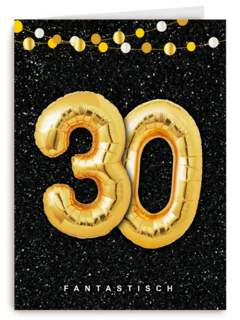 Verjaardagskaart leeftijden 30 ballonletters