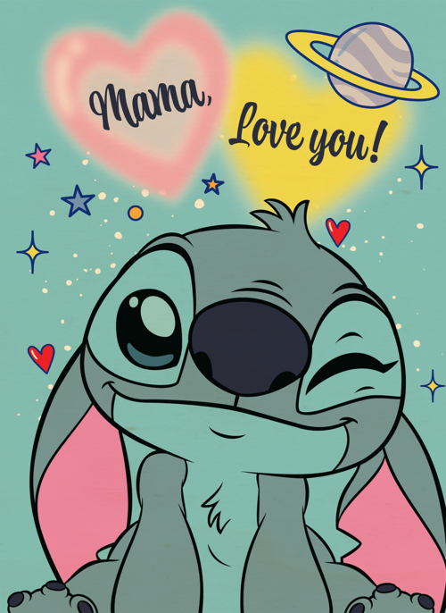 Houten Kaart Moederdag | Houten Kaart Hallmark | Moederdag | Stitch Mama Love You Wink