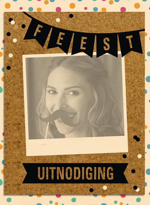 Houten Kaart Verjaardagsfeest Feest | Vrolijke Confetti Kaart Met Een Slinger