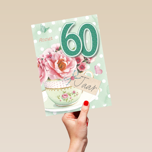verjaardag leeftijden kopje bloemen 60