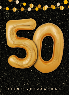 Verjaardagskaart leeftijden 50 ballonletters