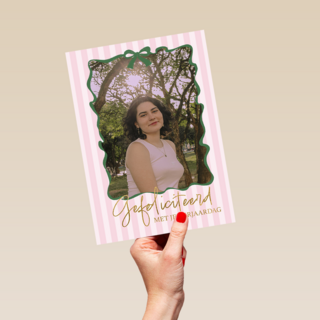 Verjaardagskaart gefeliciteerd strikje roze