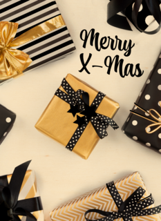 Kerstkaart zwart goud kerstcadeau merry xmas
