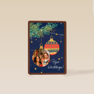 fotokaart voor kerst met kerstballen