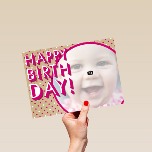 fotokaart stippen roze happy birthday girl
