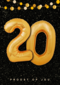 Verjaardagskaart leeftijden 20 ballonletters