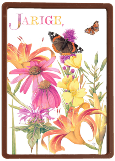 voor de jarige gekleurde bloemen en vlinders