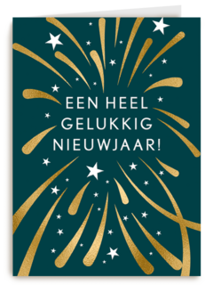 een heel gelukkig nieuwjaar met gouen vuurwerk