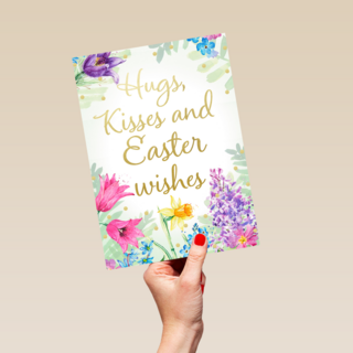 Paaskaart Engels Hugs kisses and Easter wishes