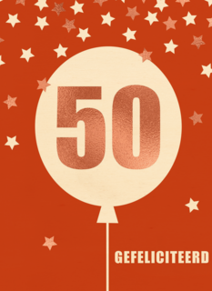 Verjaardagskaart leeftijden 50 ballon rood