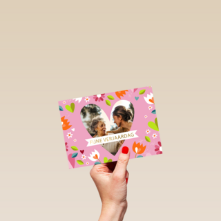 verjaardag kaart vrouw foto hart bloemen