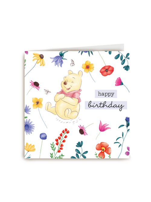 verjaardag kaart winnie de poeh bloemen happy birthday