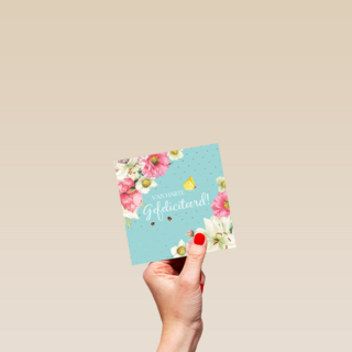 kaart flowers van harte gefeliciteerd lichtblauw