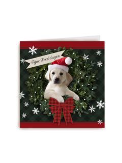 Kerstkaart hond met kerstmuts