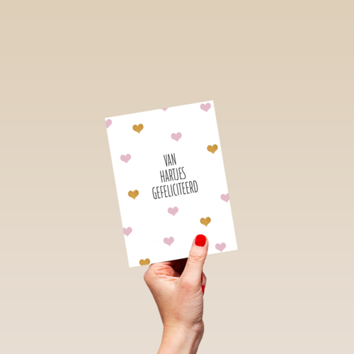 gefeliciteerd kaart vrouw van hartjes gefeliciteerd