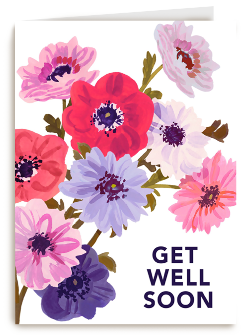 Beterschapskaart vrouw Bloemen Get well soon Engels