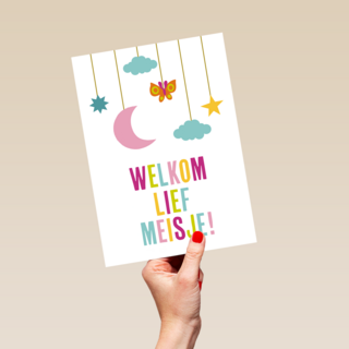 Geboortefelicitatie welkom lief meisje kleurrijk