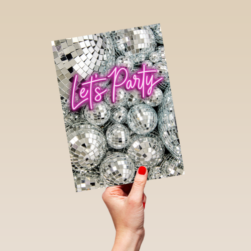 Verjaardagskaart discobollen lets party neon