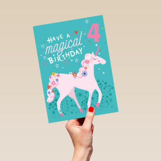 Verjaardagskaart unicorn met leeftijd