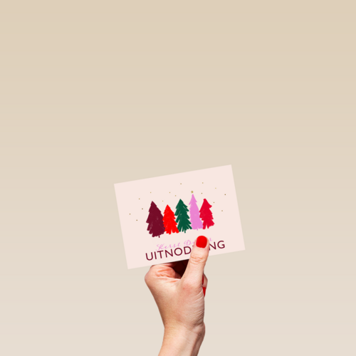 Kerstkaart uitnodiging kerstdiner kerstbomen