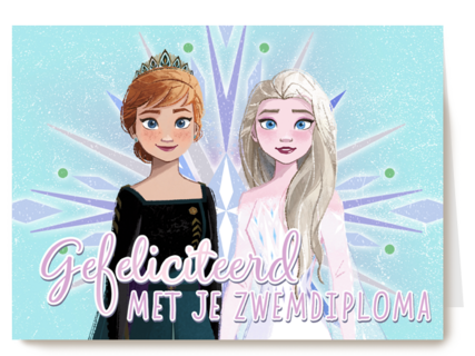 gefeliciteerd van Elsa en Anna van Frozen met je zwemdiploma