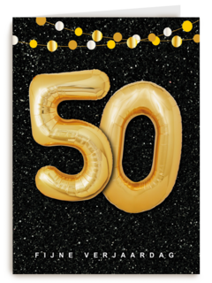Verjaardagskaart leeftijden 50 ballonletters