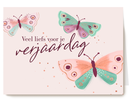 verjaardag kaart stijlvol vlinders