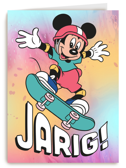 Verjaardagskaart Mickey Mouse skateboard