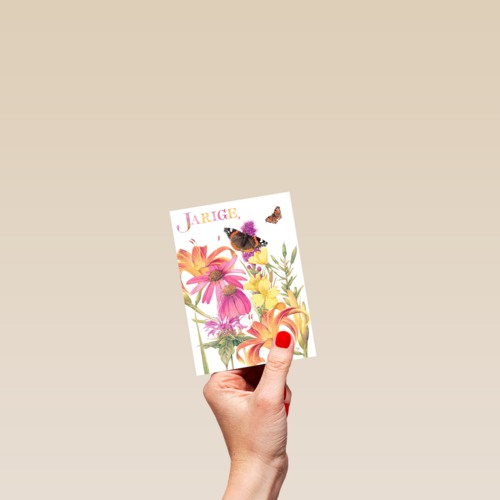 voor de jarige gekleurde bloemen en vlinders
