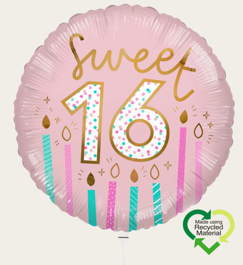 Ballon Verjaardag Sweet Sixteen Roze Eco