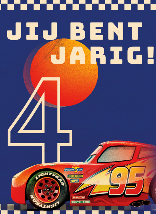 Cars verjaardagskaart Bliksem McQueen 4 jaar