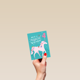 Verjaardagskaart unicorn met leeftijd