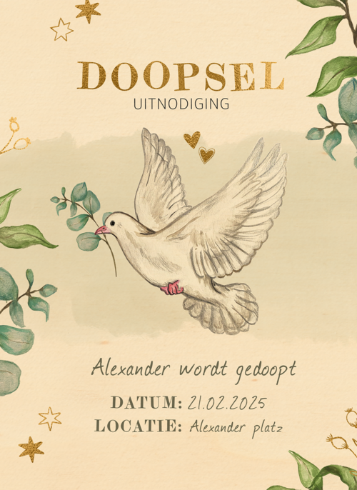 Houten Kaart Vormsel | Houten Kaart Hallmark | Vormsel | Doopsel Uitnodiging Duif Groen