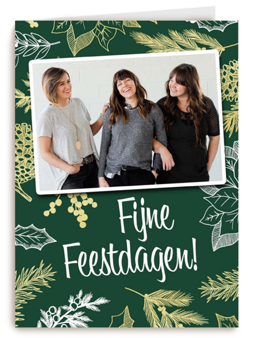 kerst zakelijk fotokaart met bladeren op groen