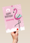 Verjaardagskaart flamingo aanpasbare tekst