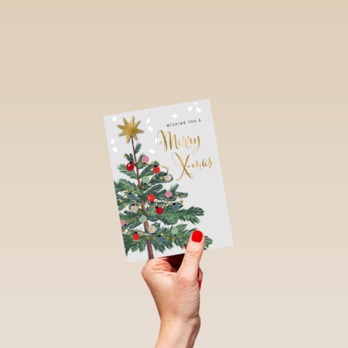 kerstkaart met kerstboom merry x mas