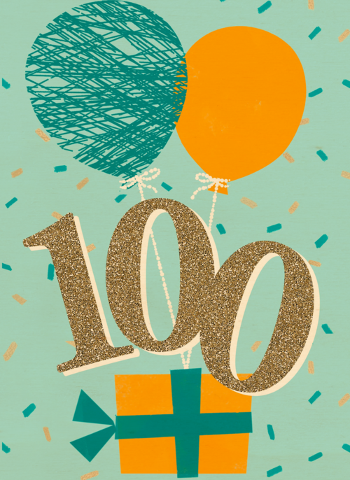 verjaardagskaart 100 jaar met ballonnen